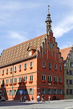 Gothic gable house at Weinmarkt wine market Dinkelsbuehl Dinkelsbuehl Romantische Strasse Romantic Road Middle Franconia Bavaria Germany