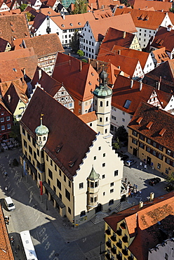 Noerdlingen Noerdlingen Swabia Bavaria Germany from the tower of the parish church St Georg to the old town with the town hall