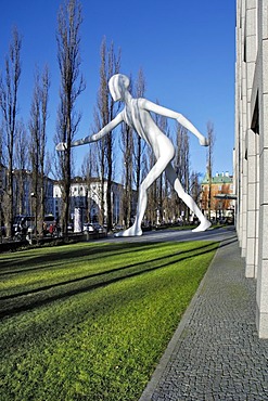 Walking Man in front of reinsurance building, Schwabing, Munich, Bavaria, Germany