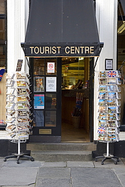 Postcards outside of a tourist information booth, Bath, England, UK, Europe