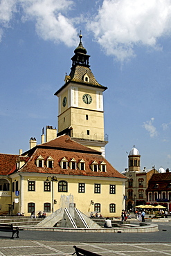 Town hall and square in the centre of Brasov, Transylvania, Romania, Europe