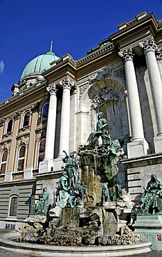 Matthias Fountain in front of Buda Castle with a dome, Budapest, Hungary, Europe