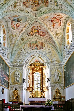 Altar ceiling fresko and the glas window of the holy Margarita made around 1230 in the monastery of Ardagger Lower Austria