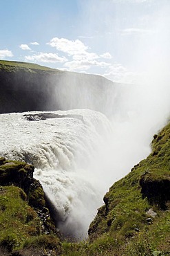 The golden waterfall Gullfoss at the road Kjolur F35 Iceland