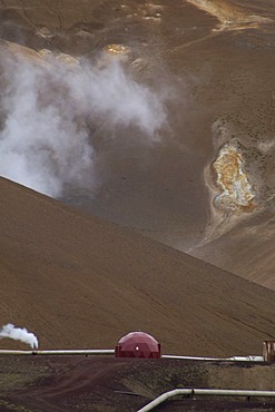 Geothermal power plant which uses the hot water coming from drill holes 2 km deep near the volcano Krafla Iceland