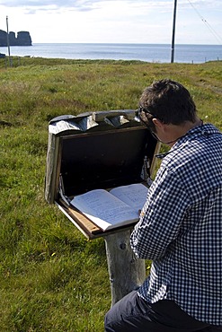 Guest book at the farm Nupskatla on the Melrakkasletta peninsula Iceland MR