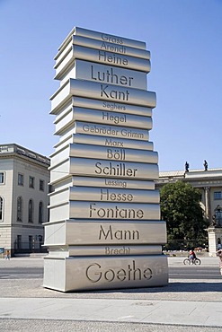 Installation Ã¬country of the ideasÃ® with books of German writers at the Bebelplatz, Unter den Linden, Berlin, Germany, Europe