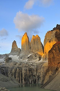 Torres del Paine at sunrise, Torres del Paine National Park, Patagonia, Chile, South America