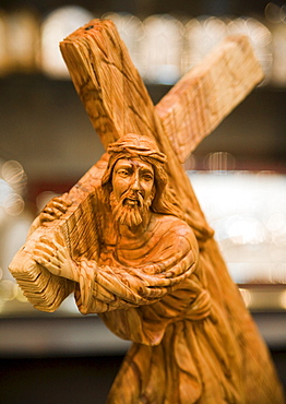 Wood carving of Jesus carrying his cross, Bethlehem, Israel