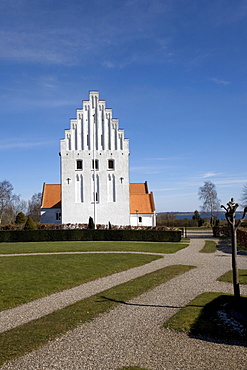 Typical Danish church with stair tower, Rinkenaes, South Jutland, Denmark