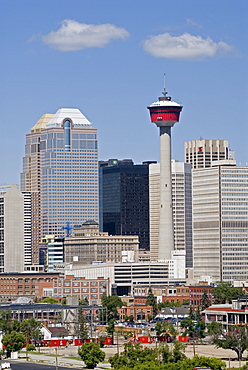 Downtown Calgary and Calgary Tower from the south east, Alberta, Canada