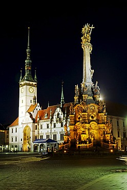 Olomouc city centre with the Holy Trinity Column, a UNESCO World Heritage Site, and Town Hall, Olomouc, North Moravia, Czech Republic, Europe