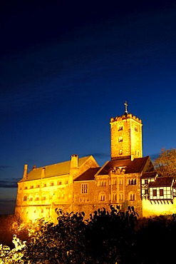 UNESCO World Heritage Site Wartburg at night, Germany, Thuringia