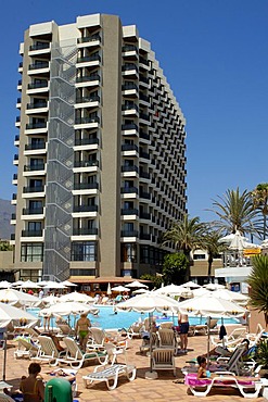 Hotel building, Playa de las Americas, Tenerife, Canary Islands, Spain