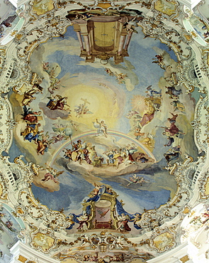 Wieskirche, ceiling paintings, frescos, Steingaden, Pfaffenwinkel, Upper Bavaria, Germany