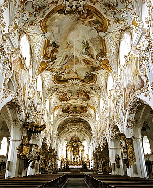 Rottenbuch Monastery, Augustine monastery, interior view, Pfaffenwinkel, Upper Bavaria, Bavaria, Germany, Europe