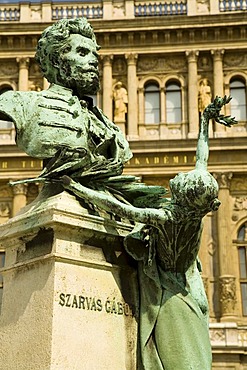 Statue of Szarvas Gabor in front of the Hungarian Academy of science, Budapest, Hungary, Southeast Europe, Europe,