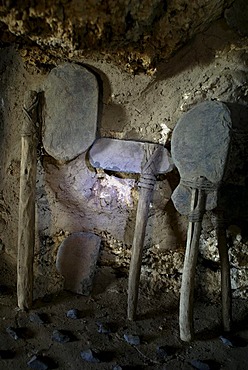 Prehistoric weapons and tools in a cave, Uyuni Highlands, Bolivia