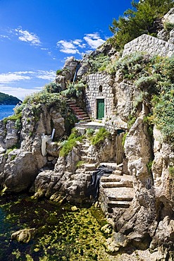 Old dwellings cut into the rocks near the historic city centre of Dubrovnik, Ragusa, Dubrovnik-Neretva, Dalmatia, Croatia, Europe