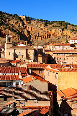 View of the village and Iglesia de Santa Maria de los Corporales church in Daroca, Zaragoza Province, Aragon, Spain, Europe