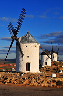 Windmills in morning light, Campo de Criptana, Castilla-La Mancha region, Spain