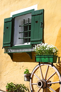 Window with green shutters in Waidhofen / Ybbs, Austria, Lower Austria, Mostviertel Region