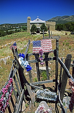 Cemetery with american flags, New Mexico, USA, America