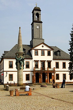 City hall and main square, Rochlitz, Saxony, Germany