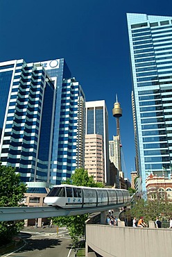 Monorail and Sydneytower, city center, Sydney, New South Wales, Australia