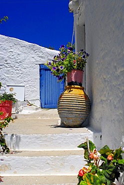 Backyard with flower pots, Fiscardo, Kefalonia, Ionian Islands, Greece