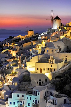 Part of the town of Oia, Ia, at sunset, Santorini, Cyclades, Greece, Europe