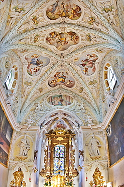 Glass window behind the main altar (built ca. 1230), Ardagger Monastey, Lower Austria, Austria, Europe