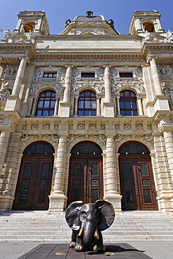 Gottfried Kumpf's bronze elephant in front of the Museum of Natural History, Vienna, Austria, Europe