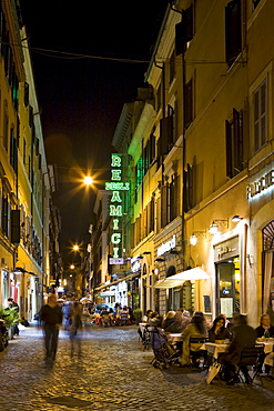 Alleys and restaurants near the Spanish Steps (Italian: Scalinata della Trinita dei Monti) at night, Rome, Italy, Europe