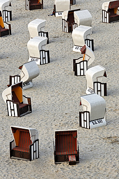 Empty beach chairs on the beach, Ruegen, Germany, Europe