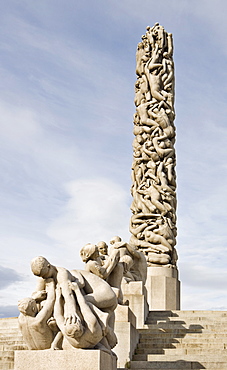 Monolithic column in Vigeland Sculpture Park at Frogner Park, Oslo, Norway, Scandinavia, Europe