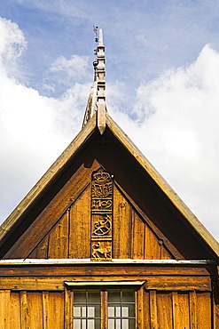 Carving detail at a twelfth-century stave church in Uvdal, Norway, Scandinavia, Europe