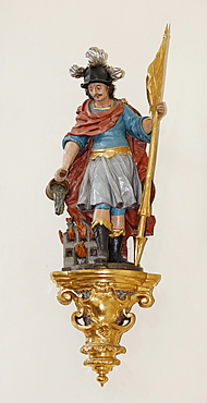 Statue of St. Florian (Florian of Lorch) at the parish church in Schoengau, Triestingtal, Lower Austria, Austria