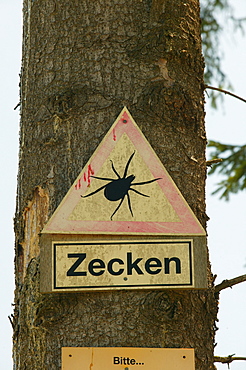 Danger sign, ticks, Bavaria, Germany