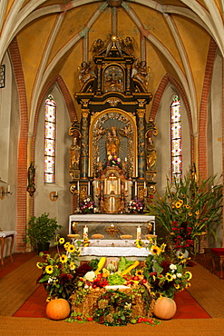 Baroque Thanksgiving altar in gothic choir, Holzhausen, Upper Bavaria, Germany