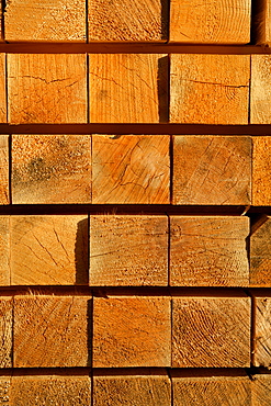 Wooden beams on a lumberyard