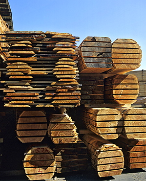 Lumber storage at a sawmill, lumber industry