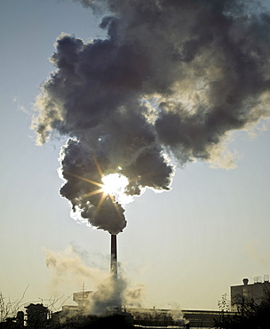 Factory smoke stack, pollution