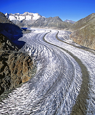 Aletsch Glacier, Jungfrau region, Aletsch, UNESCO World Heritage Site, Bernese Alps, Valais, Switzerland, Europe