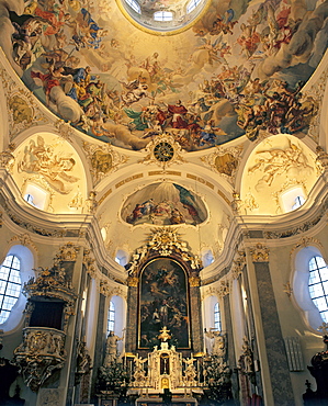 Karlskirche Church near Volders, Altar, ceiling fresco, Innsbruck-Land, Inn valley, Tyrol, Austria