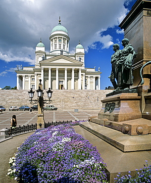 Helsinki Cathedral, Protestant church, memorial statue of Alexander II., Senate Square, Helsinki, Finland