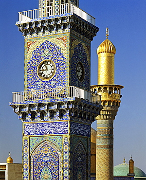 Al Kadhimain Mosque, golden towers, minaret, Baghdad, Iraq, Middle East