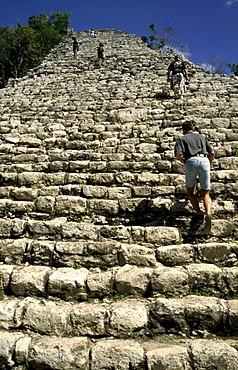 Stairs to the top of the Nohoch-Mul pyramid, Coba, Mexico, North America