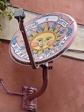 Satellite dish painted with a sundial, Taormina, Sicily, Italy