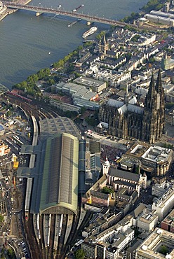 DEU, Germany, Cologne : Areal View of the city center. Cathedral. Main railway station. River Rhine. |